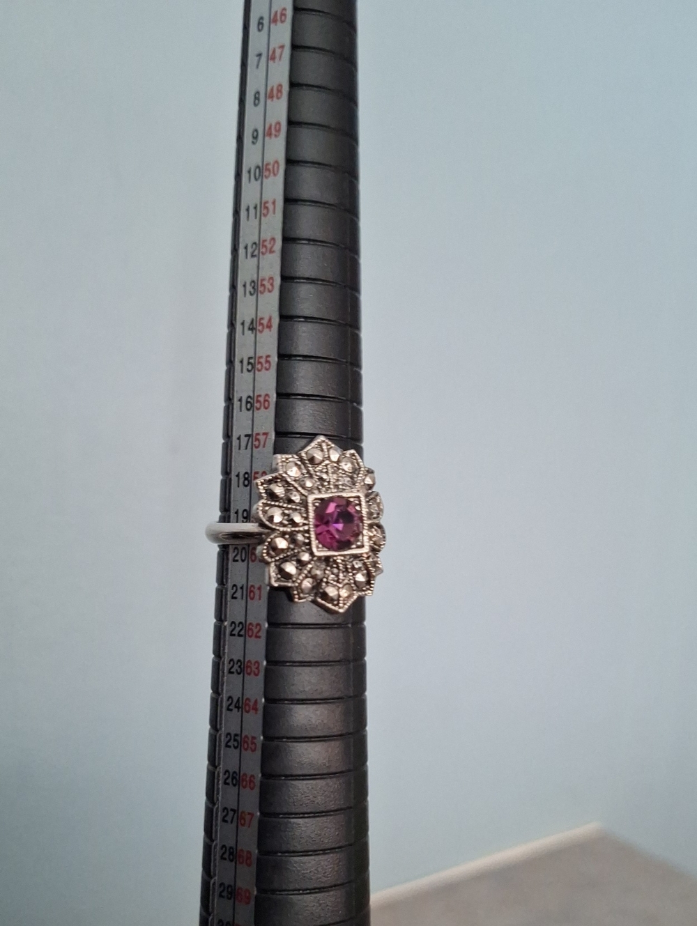 Vintage-Inspired Silver Tone Ring with Purple Center Gem